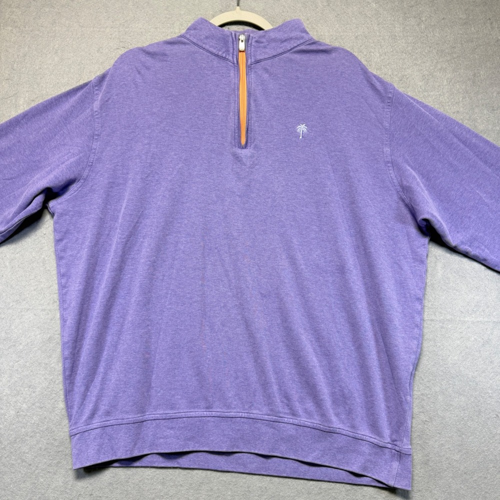 Peter Millar Mens XL Purple Heather Quarter Zip‎ Pullover Palm Tree Logo Orange